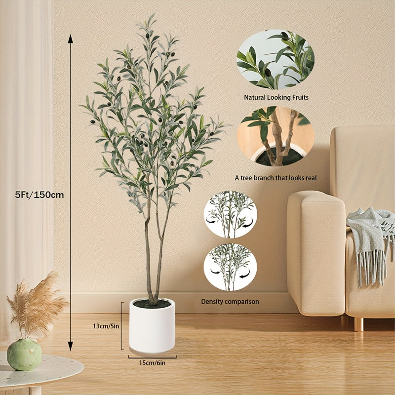 Artificial Olive Trees, 5/6/7 Ft Tall Fake Olive Trees For Indoor, Faux Olive Tree, Large Olive Plants With White Planter For Home Decor And Housewarming Gift