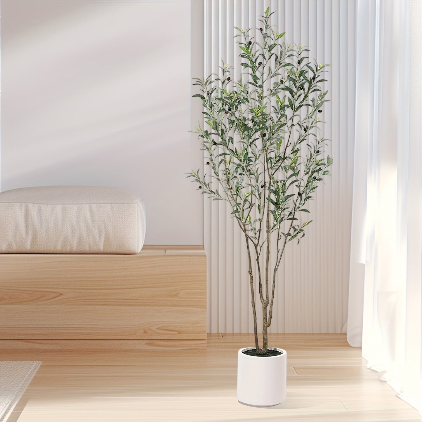 Artificial Olive Trees, 5/6/7 Ft Tall Fake Olive Trees For Indoor, Faux Olive Tree, Large Olive Plants With White Planter For Home Decor And Housewarming Gift