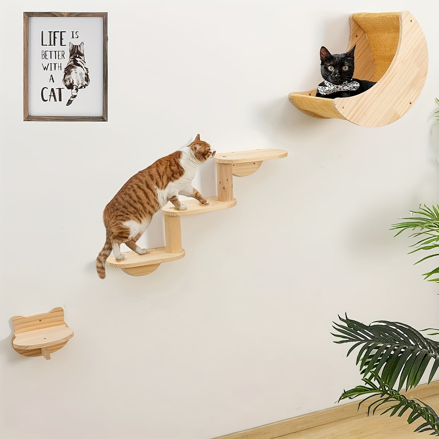 Sturdy Wooden Cat Wall Shelf - 3/5-Level Climbing Ladder & Perch for Indoor Cats, Interactive Play and Exercise Furniture