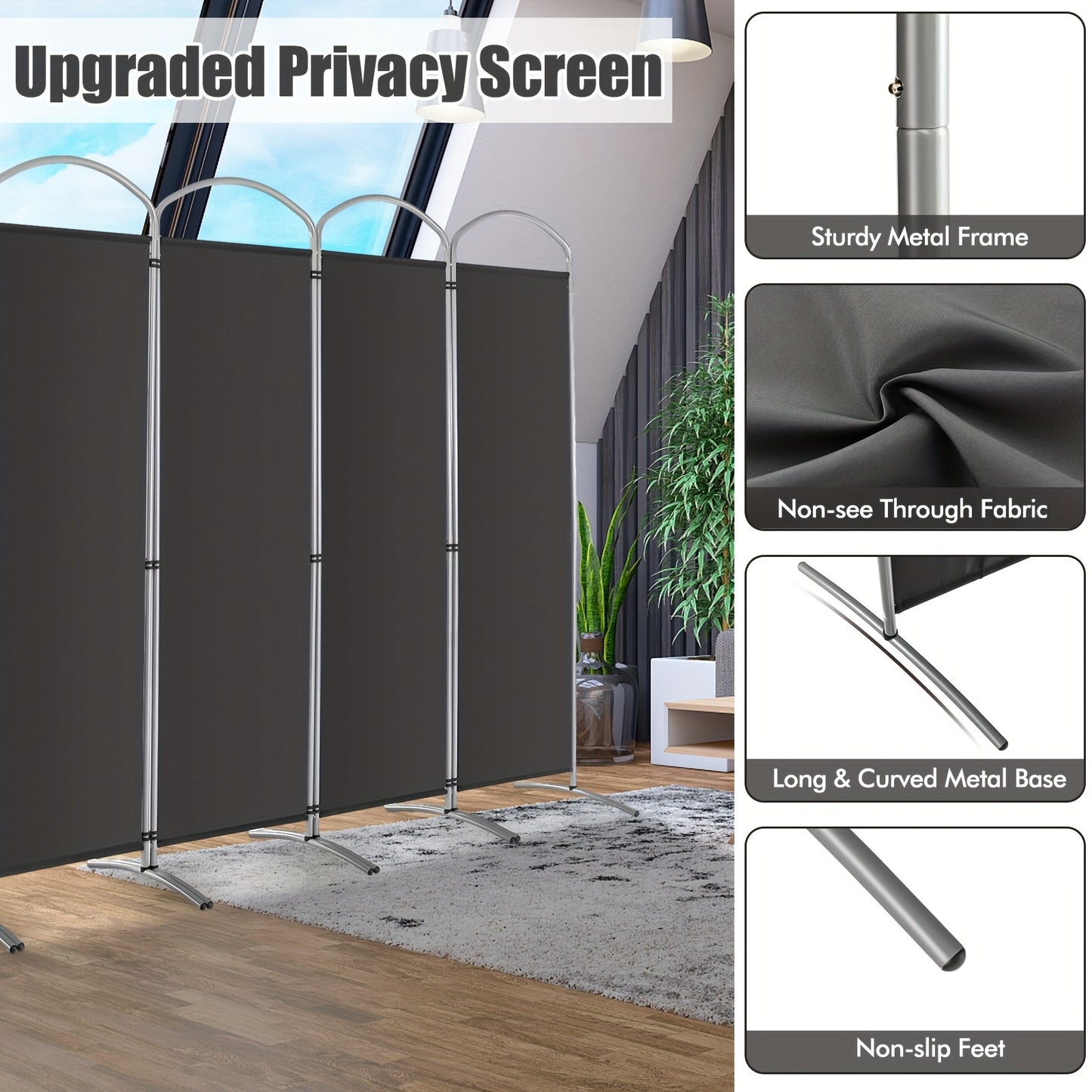 6 Panels Folding Privacy Screen 6 Ft Tall Fabric Privacy Screen for Home