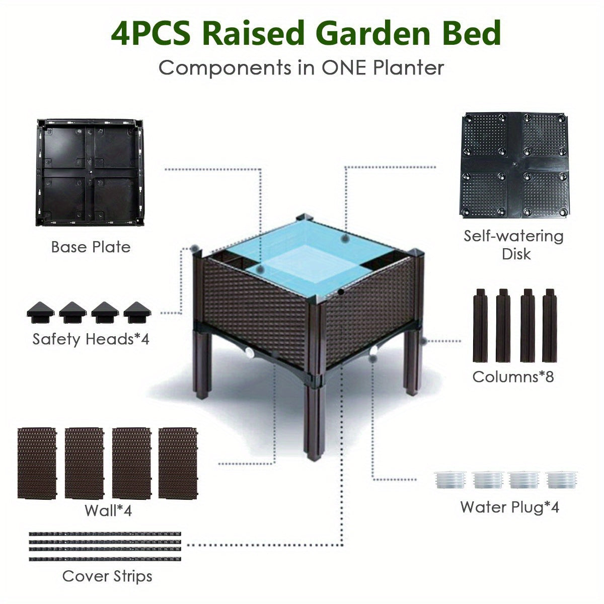 Set of 4 Raised Garden Bed Elevated Flower Vegetable Herb Grow Planter Box Brown