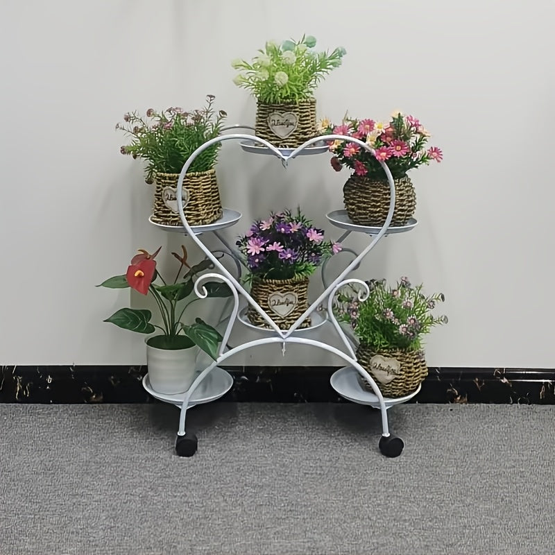 Contemporary Heart-Shaped Metal Plant Stand - Multi-Level Hanging Planter Shelf With Multiple Components, Versatile Indoor And Outdoor Floral Decor Display