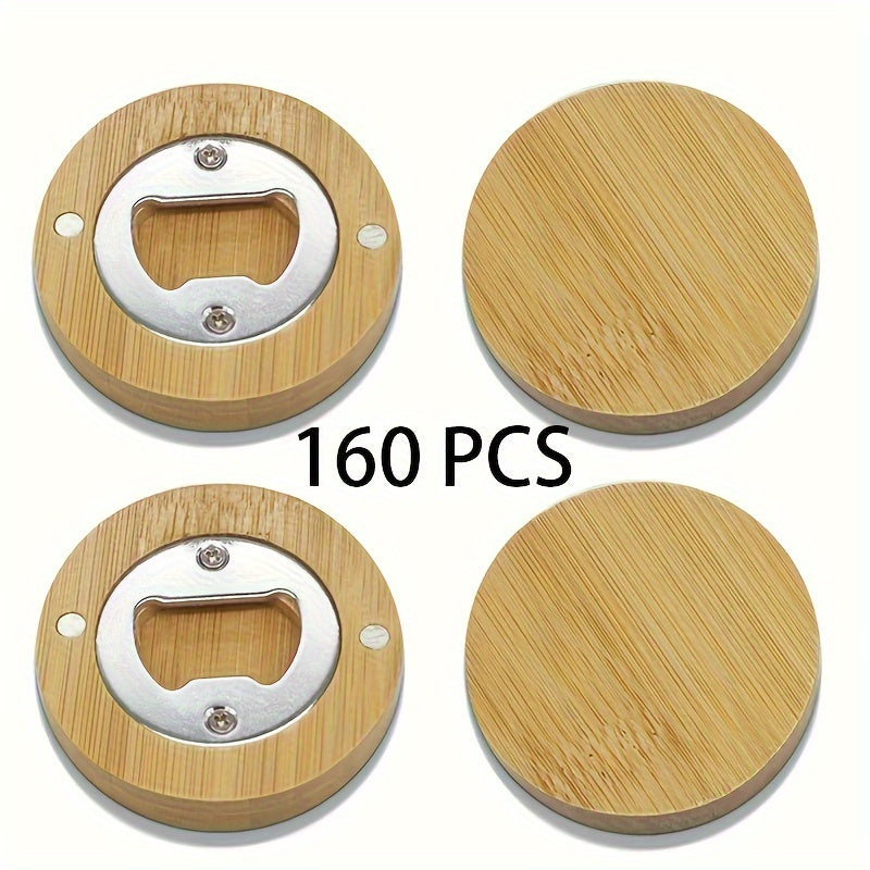 20/40/80/160pcs Round Bamboo Magnetic Bottle Opener, DIY Fridge Magnet, Blank Bamboo Opener For Weddings And Home Kitchen, Unique Guest Favors And Gifts