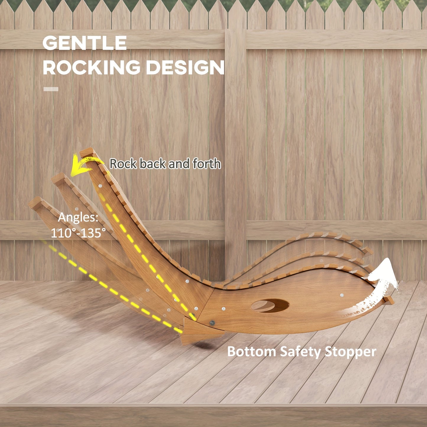 Outsunny Outdoor Rocking Chair with Slatted Seat and High Back, Wooden Rocking Chair with S Shape, Rocking Patio Chair for Backyard, Garden