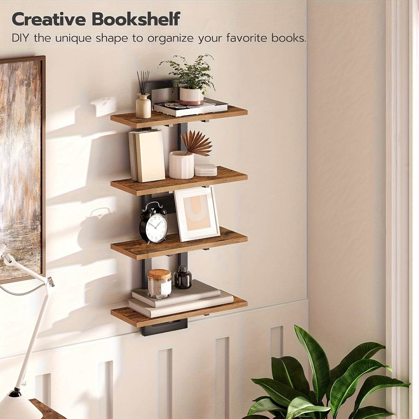 Set Of 2 Floating Shelves | 2 Tiers | Wall-Mounted Storage | For Bathroom, Living Room, Bedroom, And Kitchen