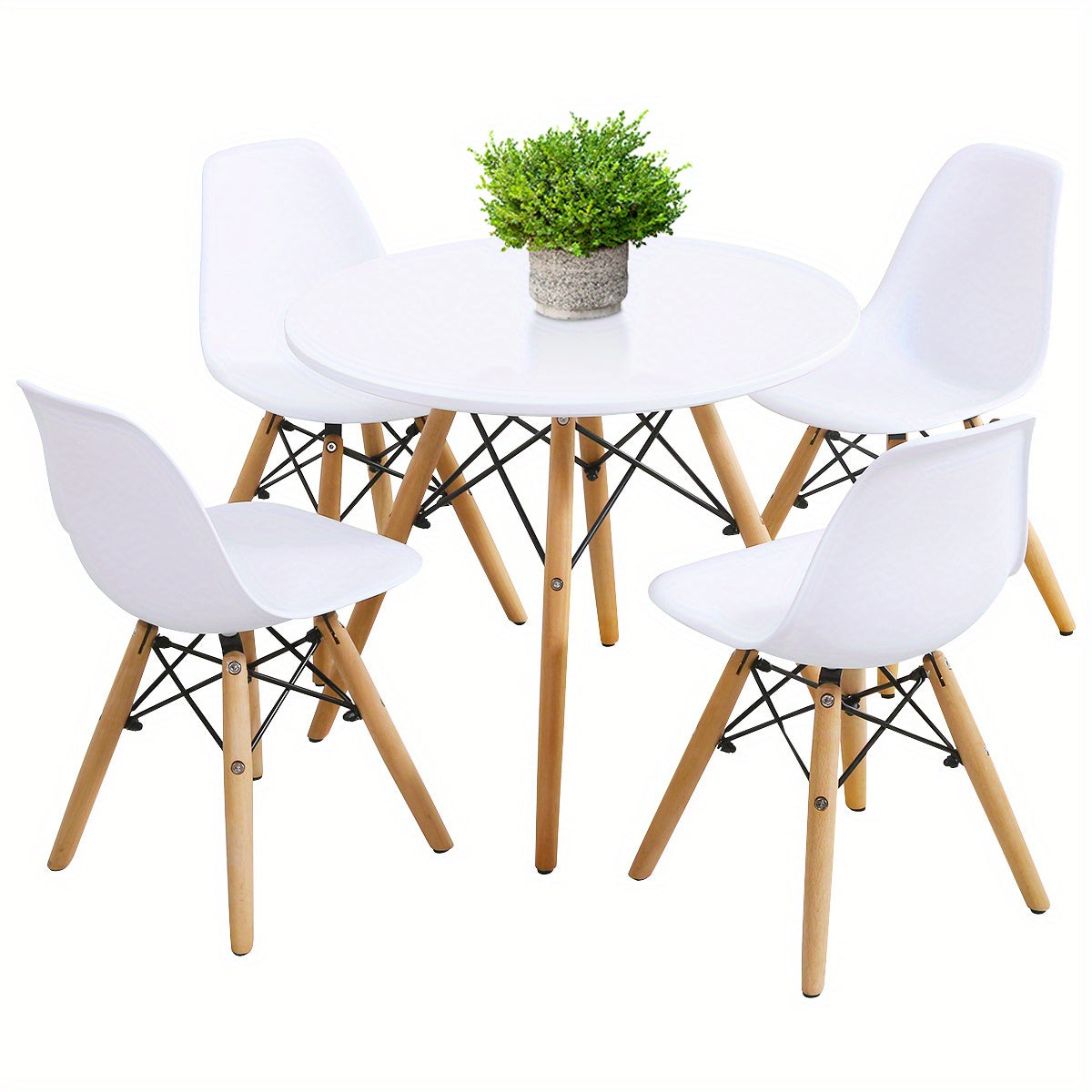 5pcs Kids Mid-Century Modern Table Set Round Table w/ 4 Armless Chairs White