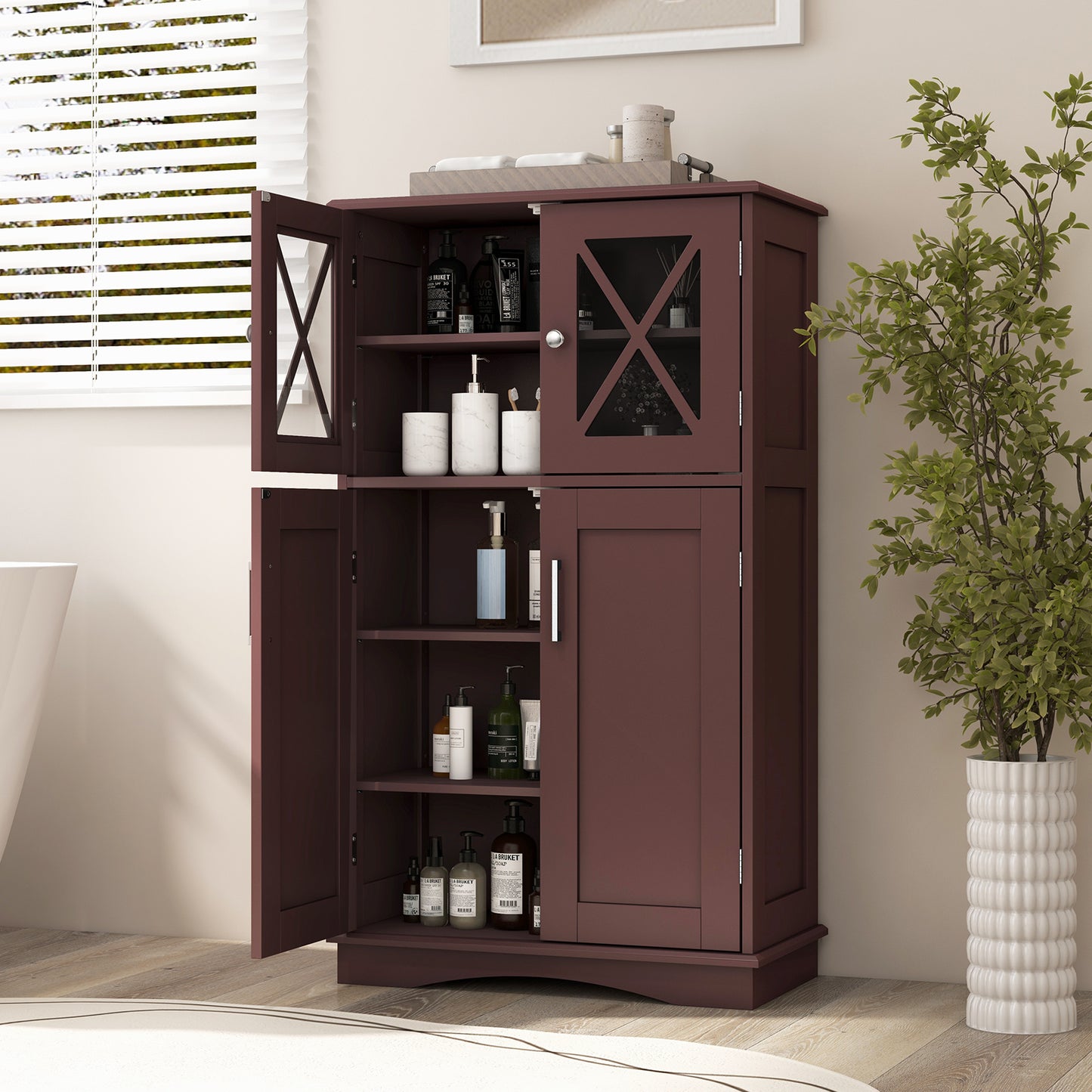 Bathroom Storage Cabinet Linen Storage Cabinet with Doors and Adjustable Shelves