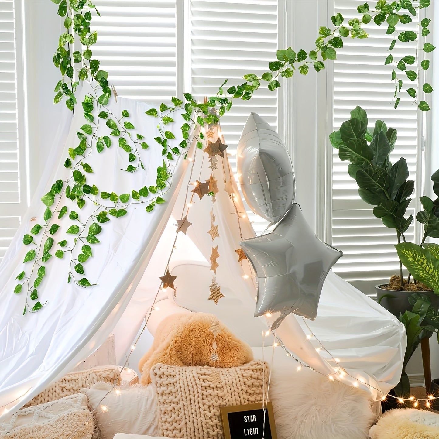 Realistic Artificial Ivy Garland , Lush Green Vines with Dense Foliage, No Maintenance Decor for Wedding, Home, Party, Patio - Durable Plastic Ivy Garland, Party Embellishments, Natural Look Foliage, Easyhang Design, Wedding Decoration, Hanging Greenery
