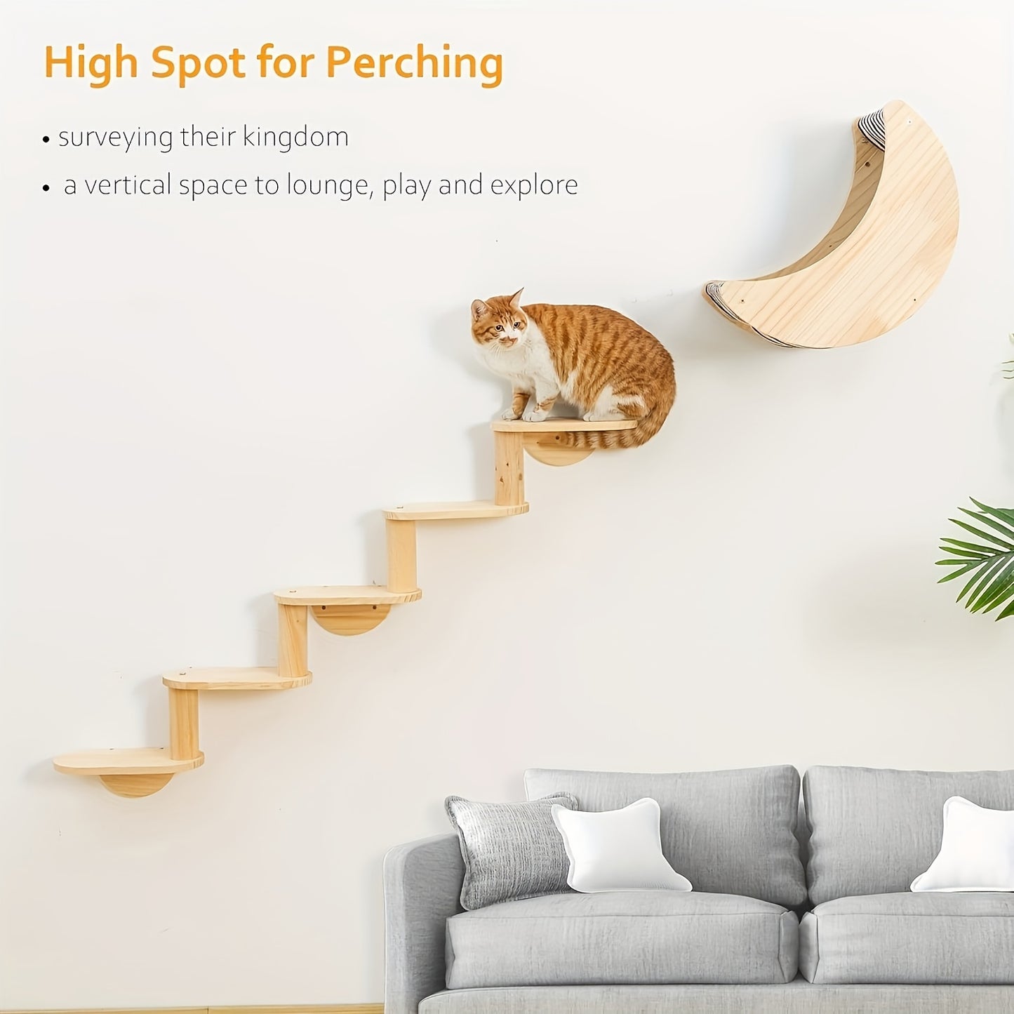 Sturdy Wooden Cat Wall Shelf - 3/5-Level Climbing Ladder & Perch for Indoor Cats, Interactive Play and Exercise Furniture