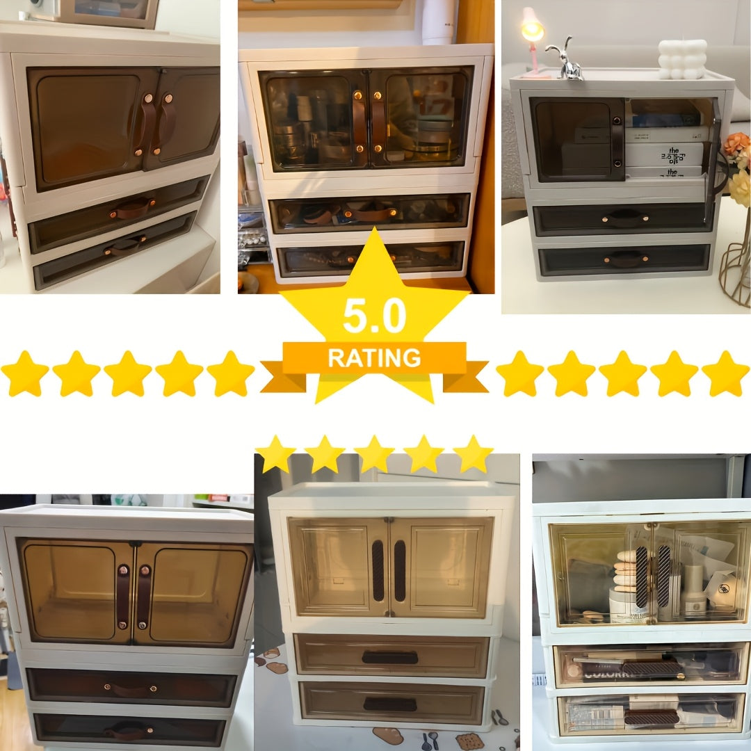 Foldable Large-Capacity Cosmetic Storage Cabinet, File Storage Box, Large Drawer Unit, Transparent Drawer Cabinet, Suitable For Storing Cosmetics, Skincare Products, Documents, And Books