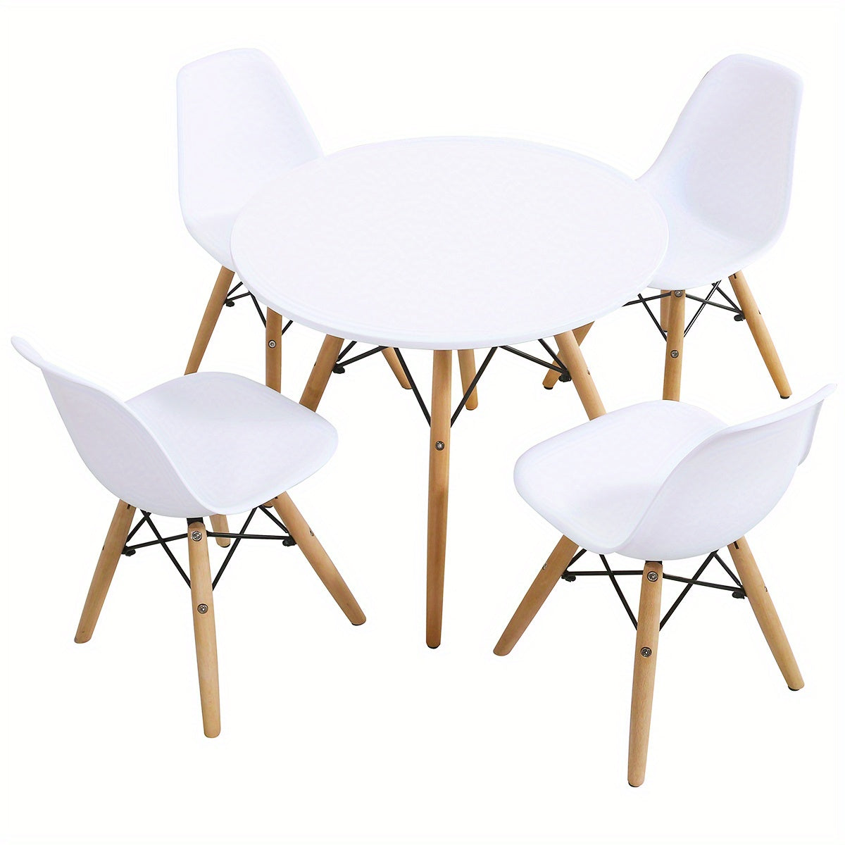 5pcs Kids Mid-Century Modern Table Set Round Table w/ 4 Armless Chairs White