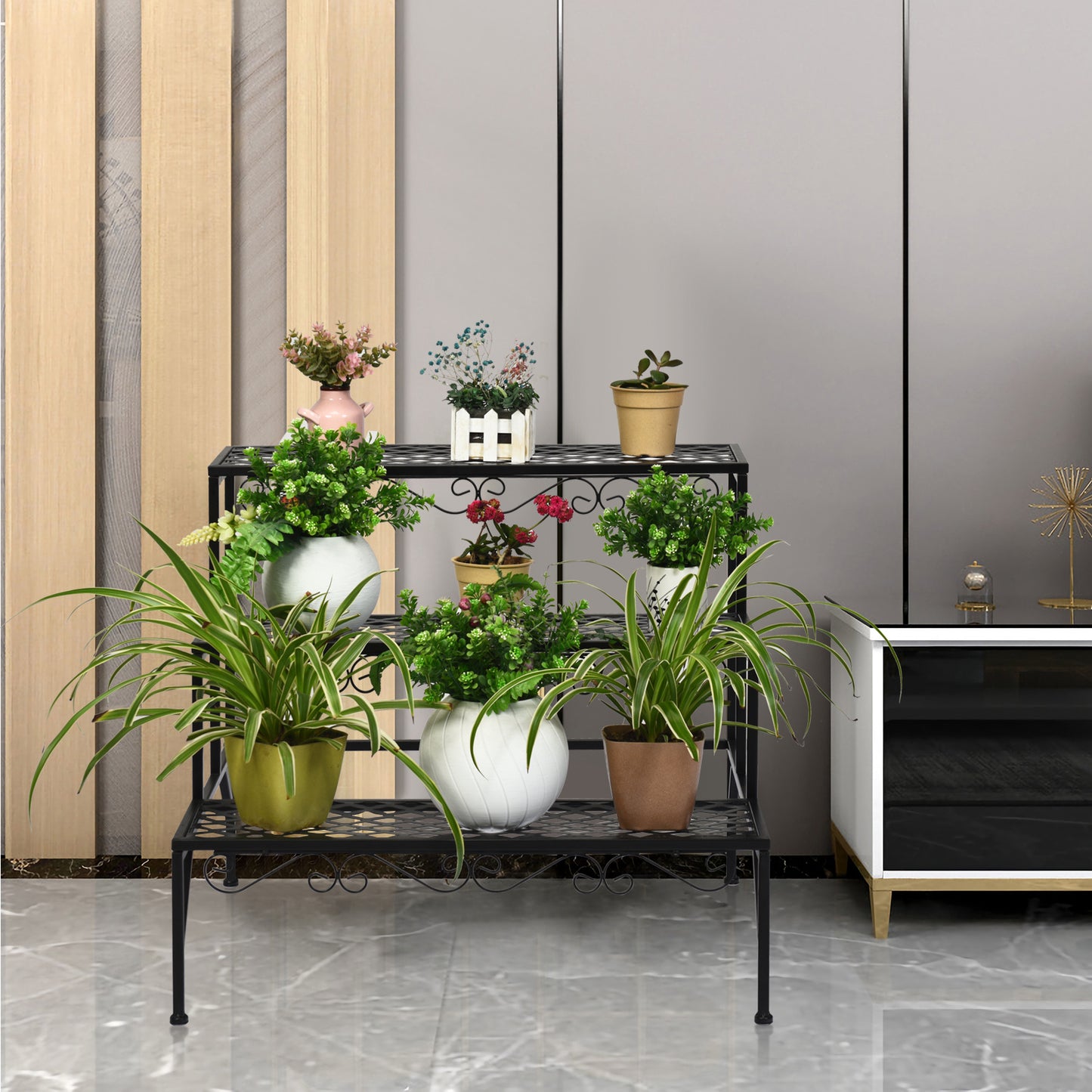 3 Tiers Metal Plant Stand Ladder Flower Pot Rack Decorative Planter Holder