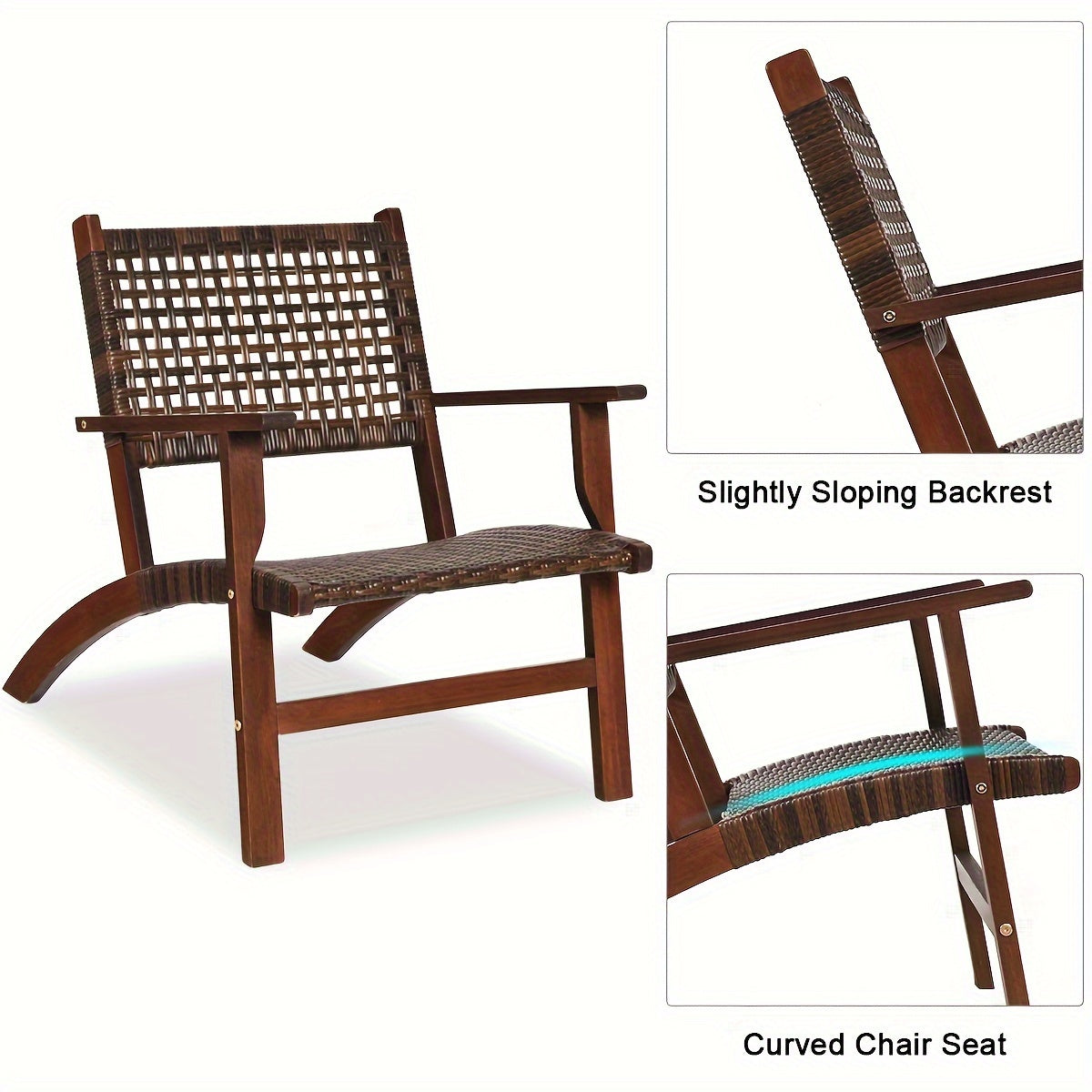 3pcs Outdoor Patio Rattan Furniture Set, Solid Wood Frame Chair And Coffee Table