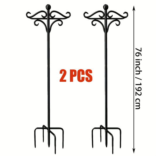 1/2pcs Heavy Duty Double-Sided Garden Hooks - Sturdy 5-Prong Metal Poles for Bird Feeders, Planters & Lanterns | Weather-Resistant Outdoor Decor, Effortless Setup