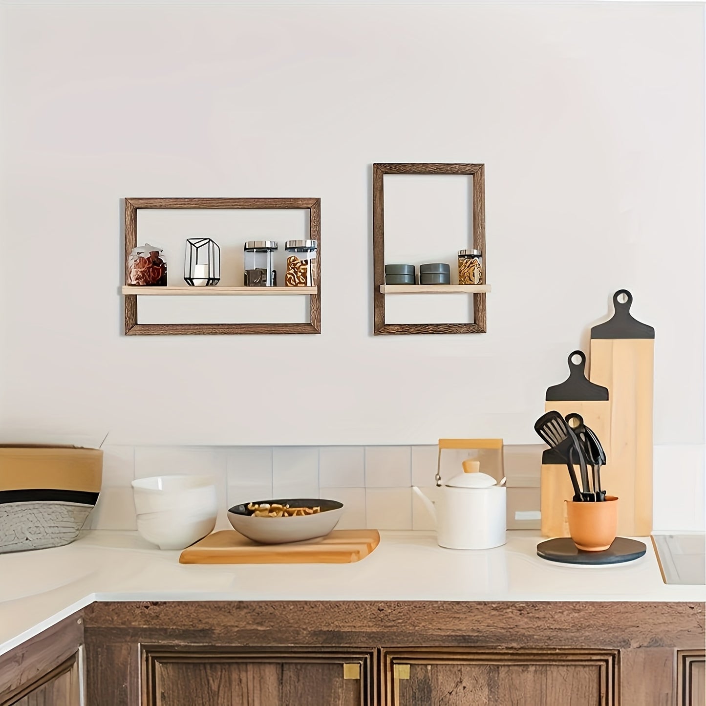 2pcs Solid Wood Floating Shelves Set | Modern Wall Shelves for Living Room, Bedroom & Office Decor | Easy Installation No Drilling | Display Books, Plants, Photo Frames | Rustic Industrial Wall Storage Solution