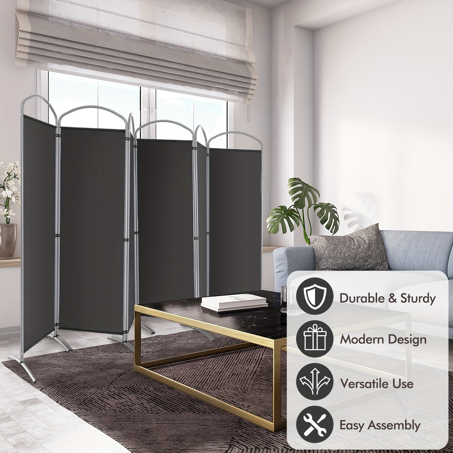 6 Panels Folding Privacy Screen 6 Ft Tall Fabric Privacy Screen for Home