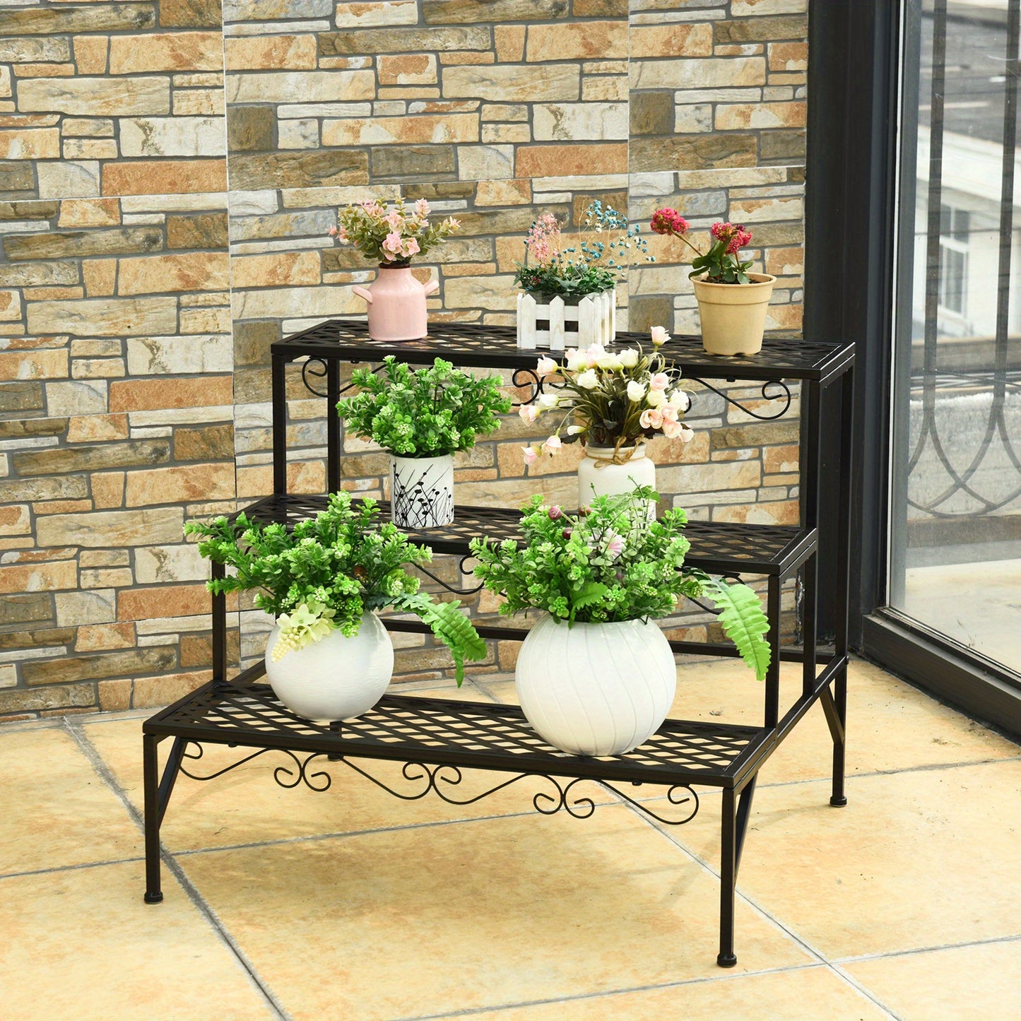 3 Tiers Metal Plant Stand Ladder Flower Pot Rack Decorative Planter Holder