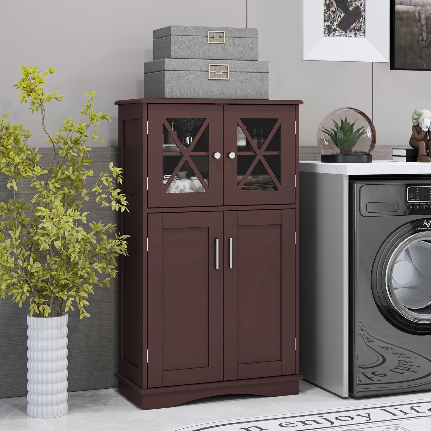 Bathroom Storage Cabinet Linen Storage Cabinet with Doors and Adjustable Shelves