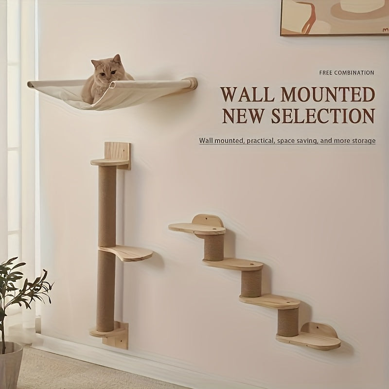 Sturdy Wooden Cat Wall Shelf - 3/5-Level Climbing Ladder & Perch for Indoor Cats, Interactive Play and Exercise Furniture