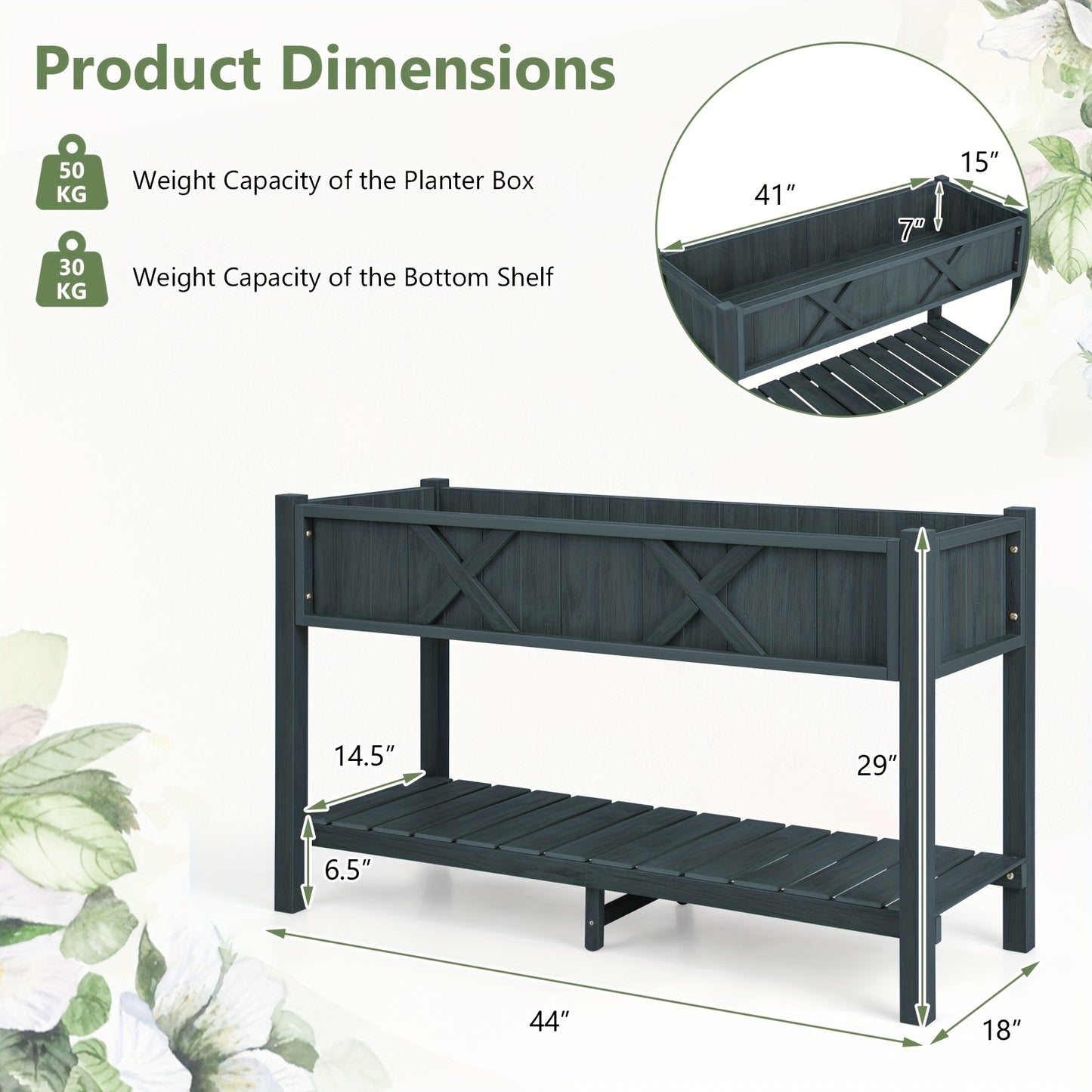 HIPS Raised Garden Bed Poly Wood Elevated Planter Box w/ Legs, Storage Shelf