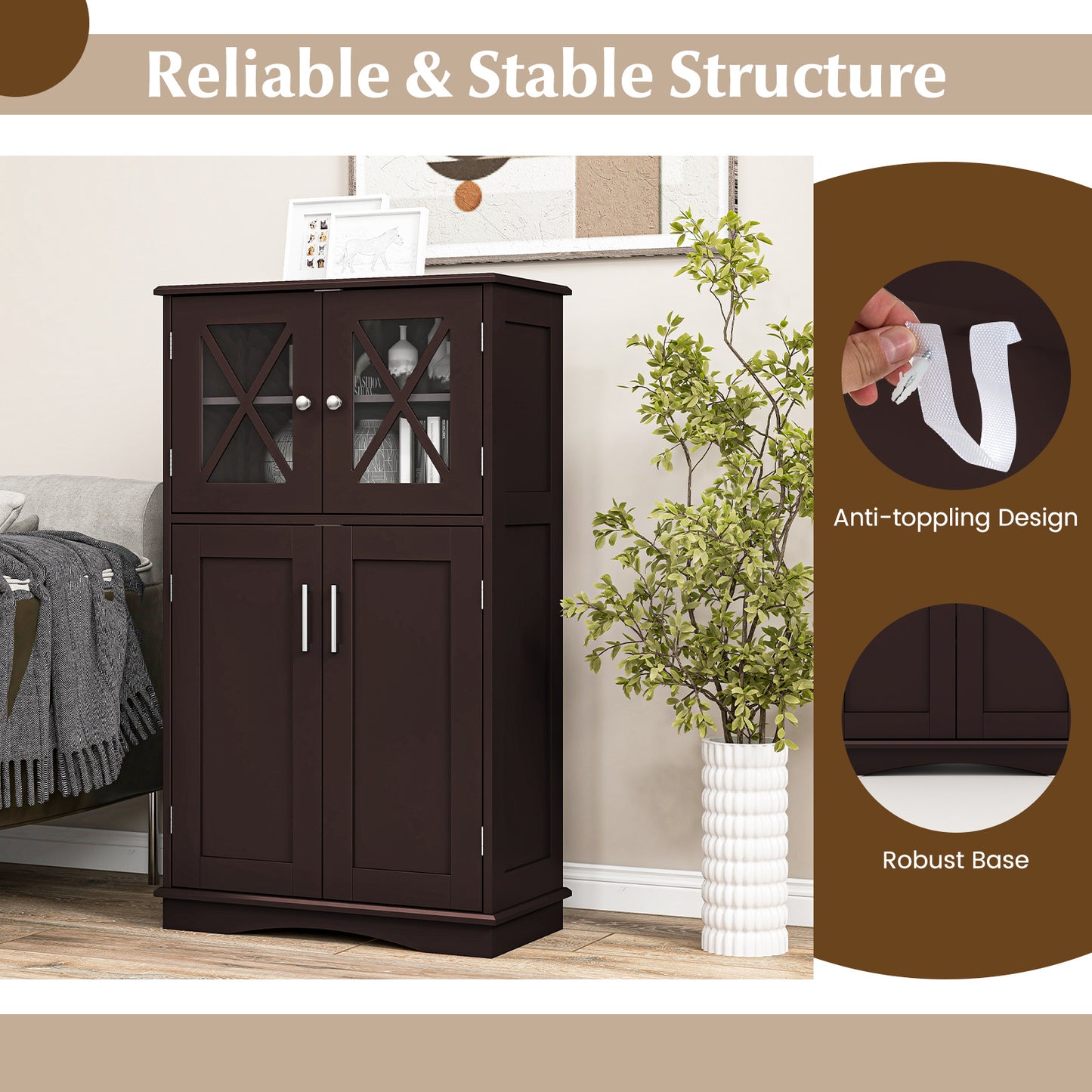 Bathroom Storage Cabinet Linen Storage Cabinet with Doors and Adjustable Shelves