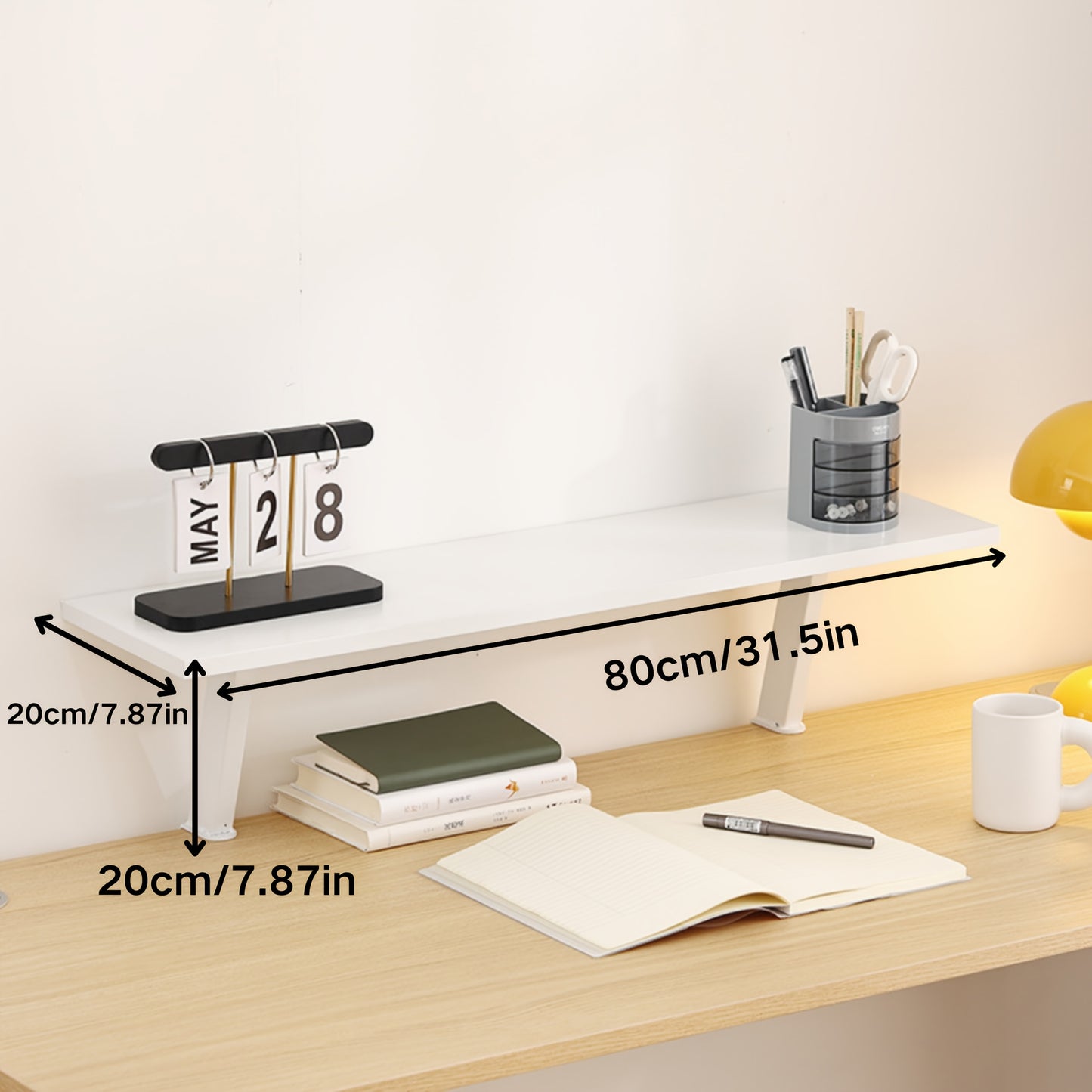 1pc Wooden Floating Desk Shelf | Rectangular Multi-Level Countertop Storage Rack, No-Drill Mount Organizer | Modern Wooden Shelf, Student Storage Rack for Youngsters, Students, Home Office