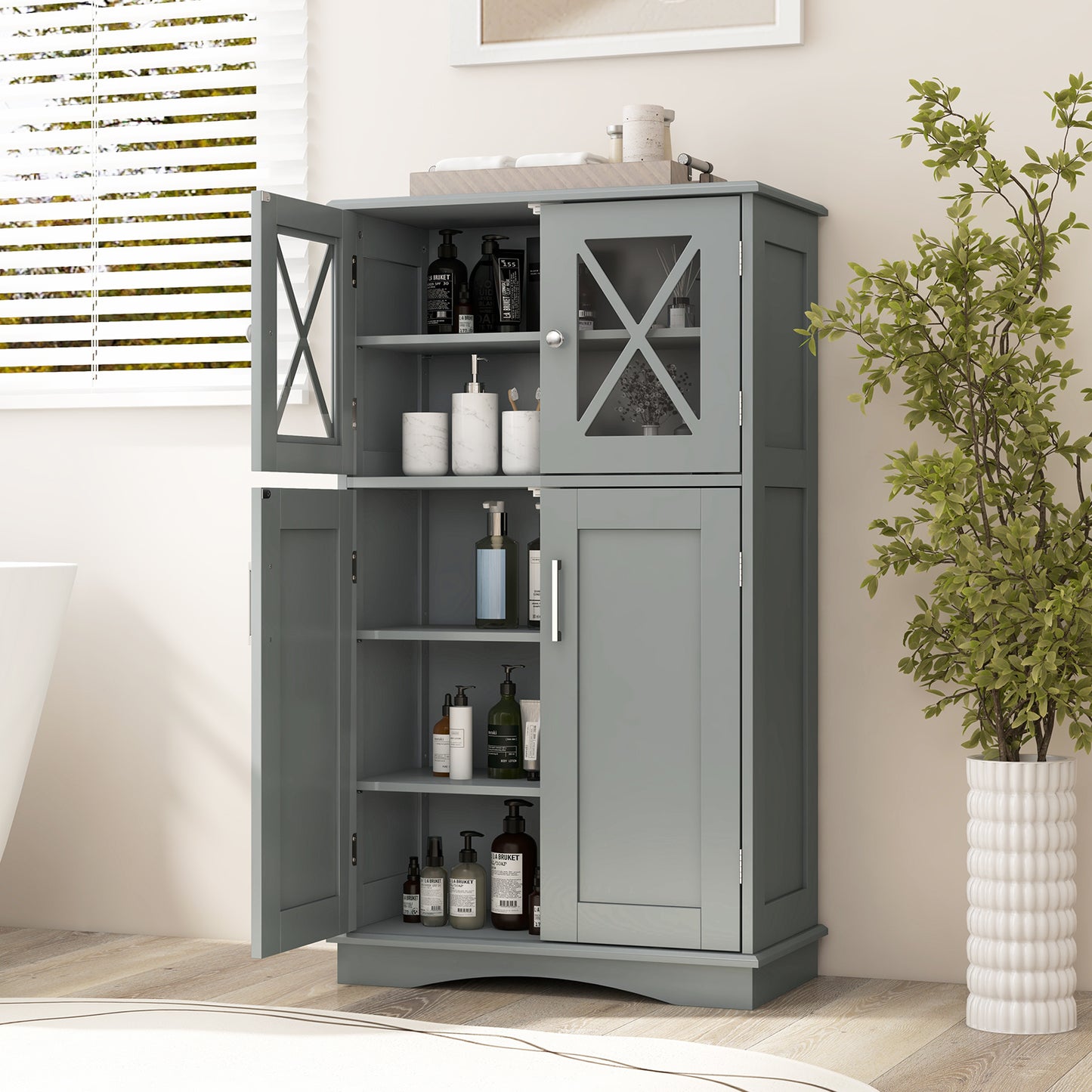 Bathroom Storage Cabinet Linen Storage Cabinet with Doors and Adjustable Shelves