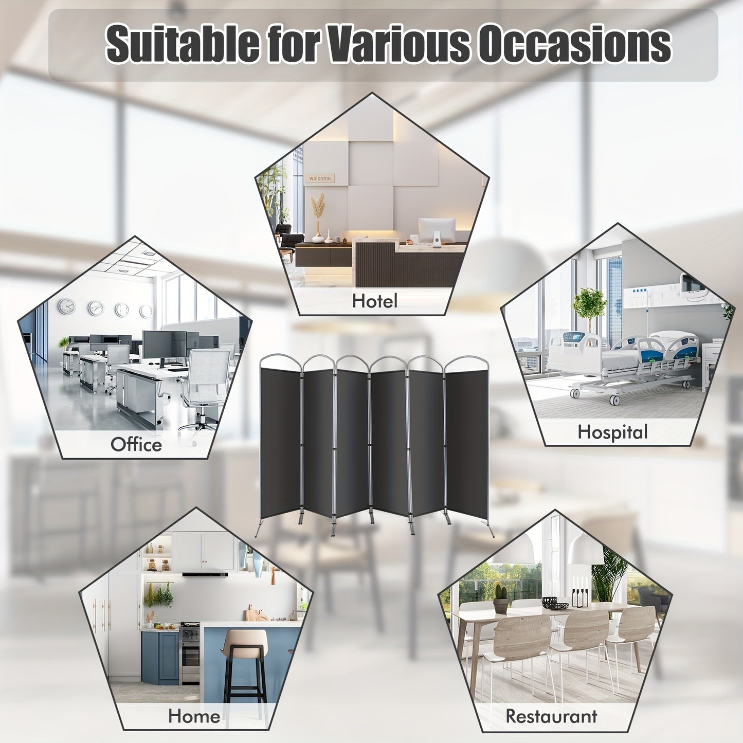 6 Panels Folding Privacy Screen 6 Ft Tall Fabric Privacy Screen for Home