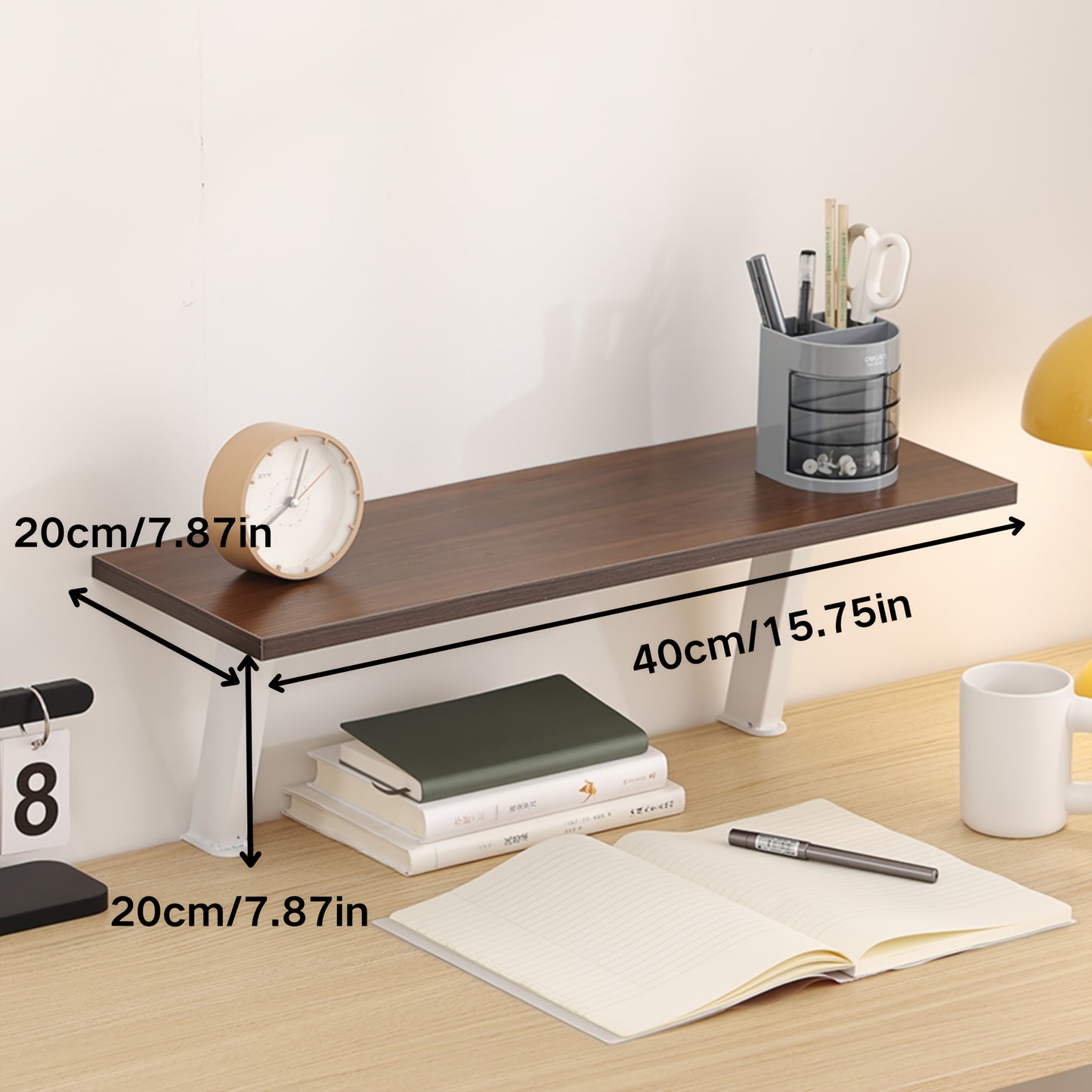 1pc Wooden Floating Desk Shelf | Rectangular Multi-Level Countertop Storage Rack, No-Drill Mount Organizer | Modern Wooden Shelf, Student Storage Rack for Youngsters, Students, Home Office