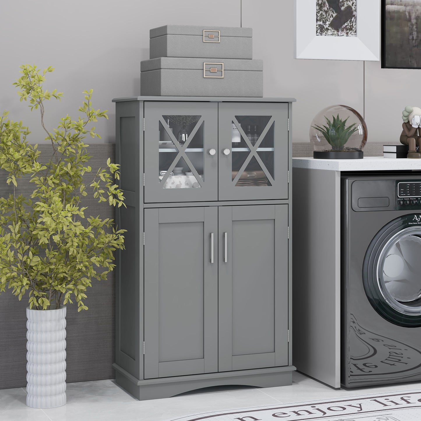 Bathroom Storage Cabinet Linen Storage Cabinet with Doors and Adjustable Shelves