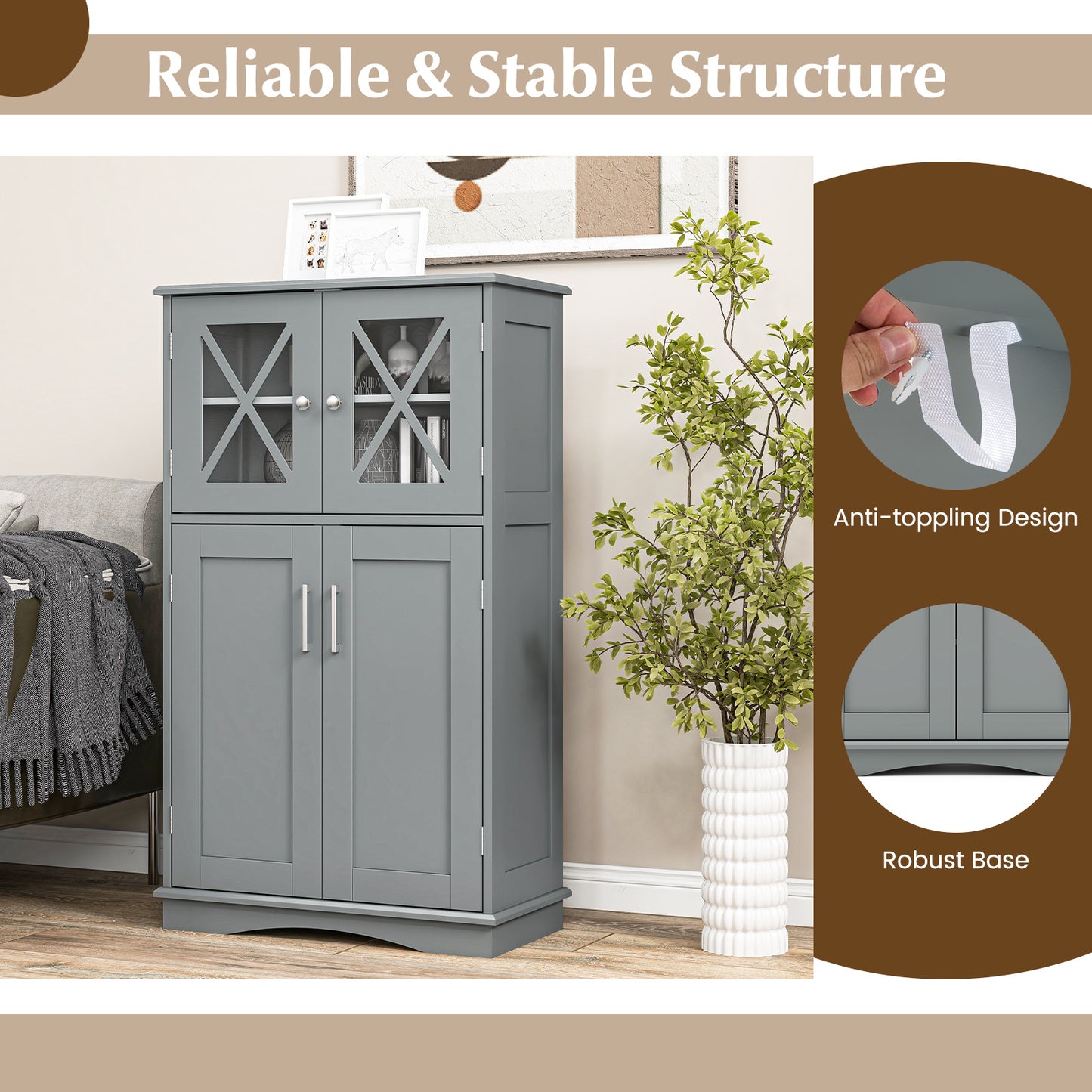 Bathroom Storage Cabinet Linen Storage Cabinet with Doors and Adjustable Shelves