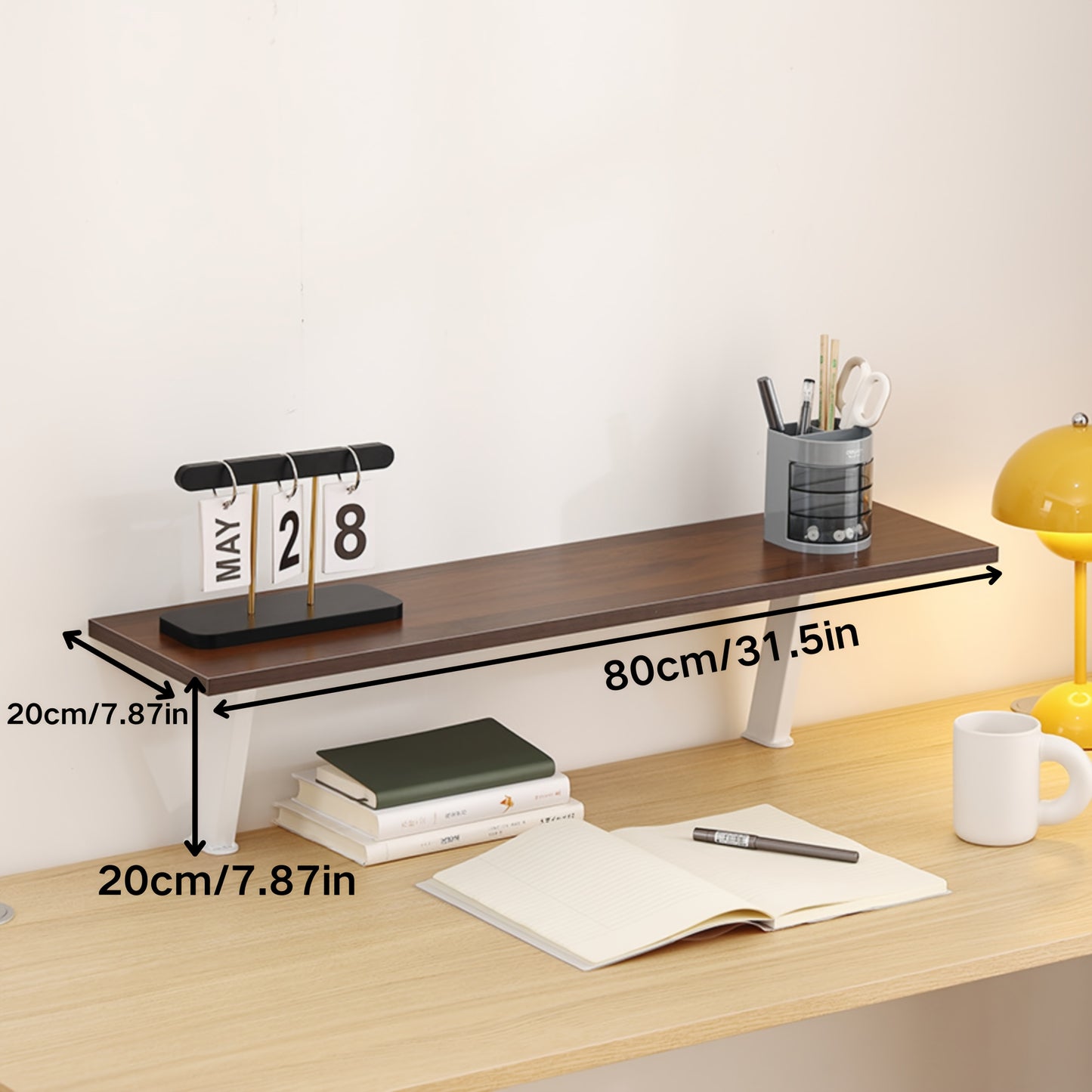 1pc Wooden Floating Desk Shelf | Rectangular Multi-Level Countertop Storage Rack, No-Drill Mount Organizer | Modern Wooden Shelf, Student Storage Rack for Youngsters, Students, Home Office