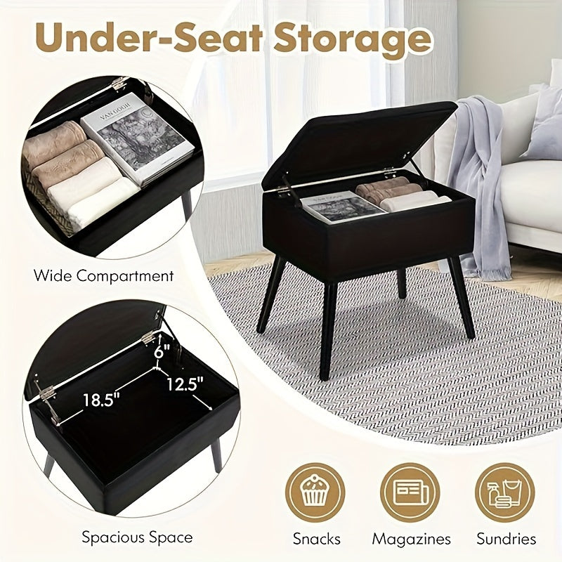 20" Ottoman With Storage - Makeup Vanity Bench With Flip Top Storage, Wood Legs, Upholstered Tufted Storage Ottoman Side Table, Footrest Entryway Stool For Bedroom Living Room.