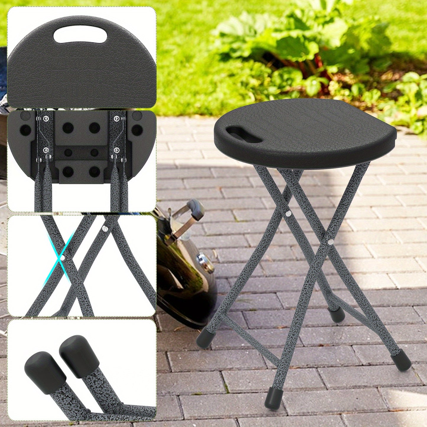 Set of 4 Folding Stools, Portable Camping Chairs with Handle, 18" Foldable Stools for Adults, Indoor Outdoor Stools for Fishing Travel Gardening Home, 330 LBS Capacity