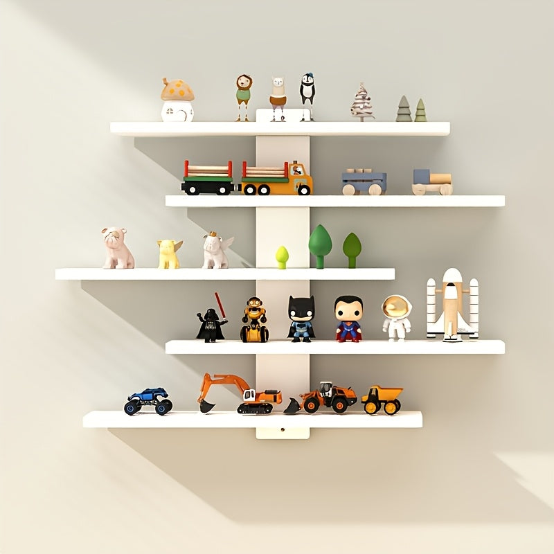 Adjustable 5-Tier Wall Mounted Display Shelf - Modern Floating Shelves For Collectibles, Toys, Action Figures & Dolls | Space-Saving Storage Rack For Home Decor, Building Blocks, Statues & Room Organizing