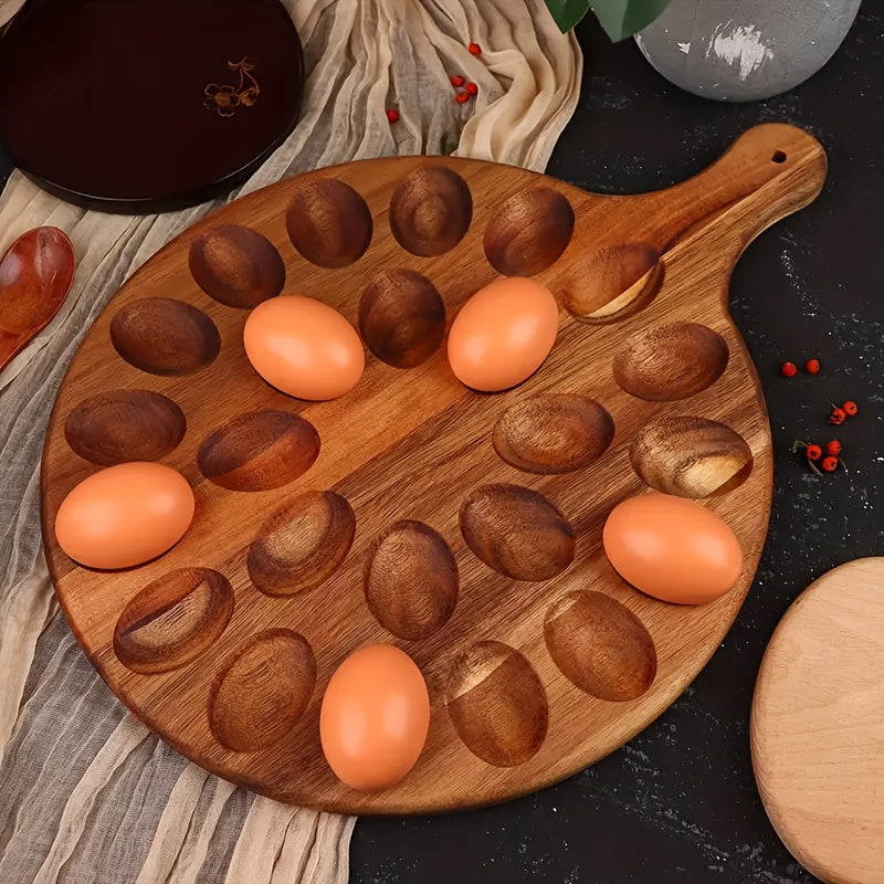 Acacia Wood And Bamboo Egg Platter: Premium 24-Hole Round Charcuterie Board For Artisanal Cheese, Gourmet Meats, And Elegant Deviled Eggs - A Must-Have For Every Kitchen And Dining Experience