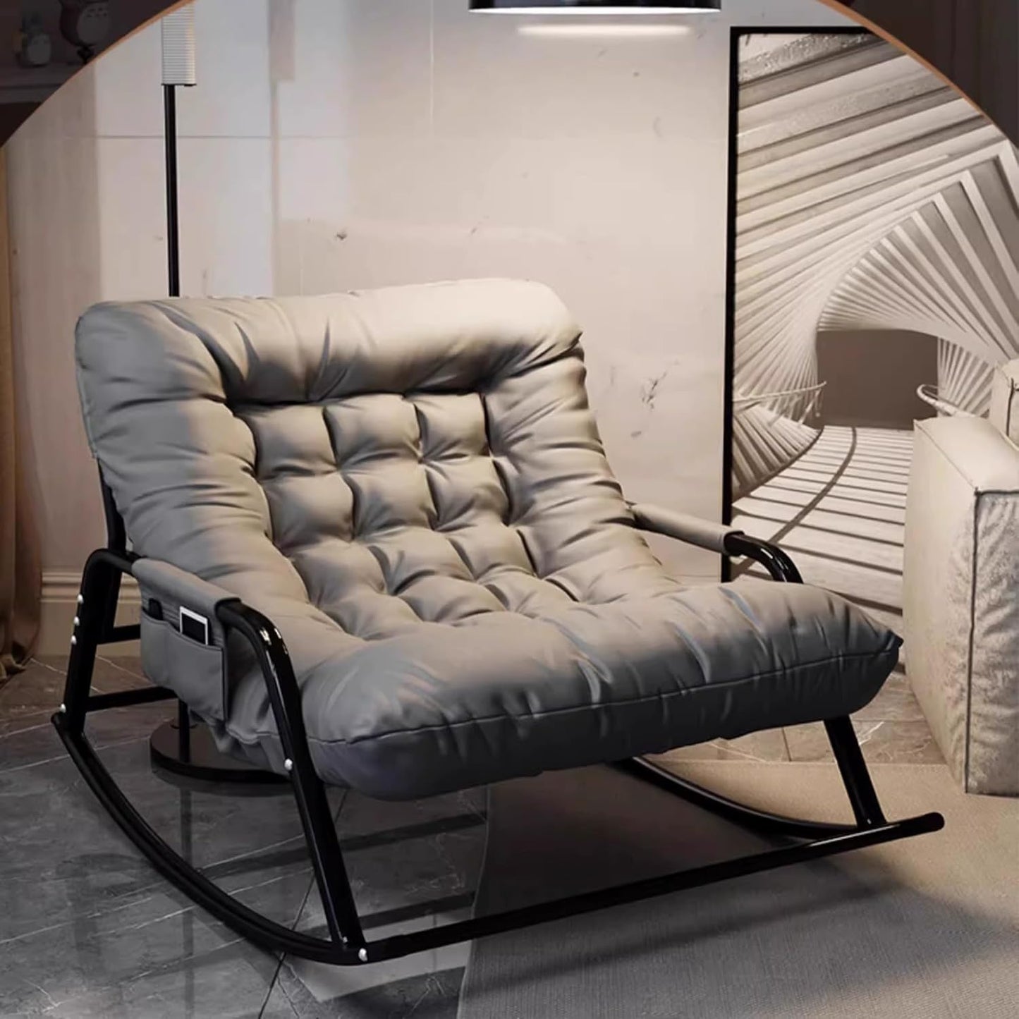 Large Outdoor Rocking Chair, Oversized Rocking Papasan Chair with Thick Cushion And Frame Outdoor Rocker, Comfy Chairs Lounge for Outside Porch Patio Backyard Balcony, Over Sized Rocking Chair, Outdoor Seating, Balcony Chair, Cozy Seating