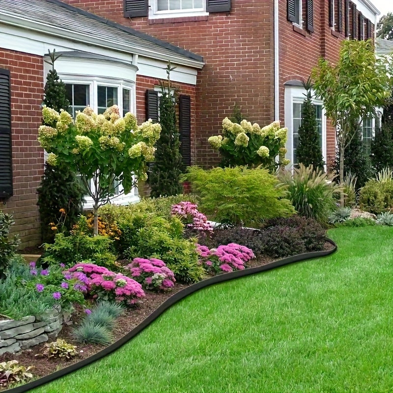 33/66ft, Landscaping Grass And Stone Isolation Belt, Thickened Retaining Strip, Lawn Garden Tree Circle, L-shaped Separation Belt, Root Belt, Black And Green