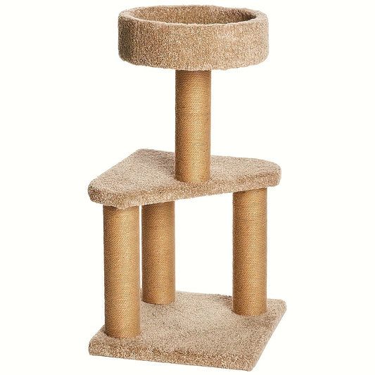 15.7 x 31.5 Inches Beige Cat Tree Indoor Climbing Activity Tower with Scratching Posts, Medium
