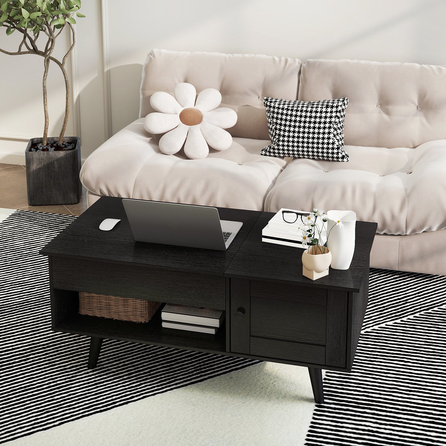 Adjustable Lift-Top Coffee Table with Hidden Compartment & Gas Struts, 18"-23.5" Height, Engineered Wood & MDF Storage Console Table for Living Room, Home Office, Bedroom - Black, Coffee Table for Living Room, Modern Furniture, Durable Construction