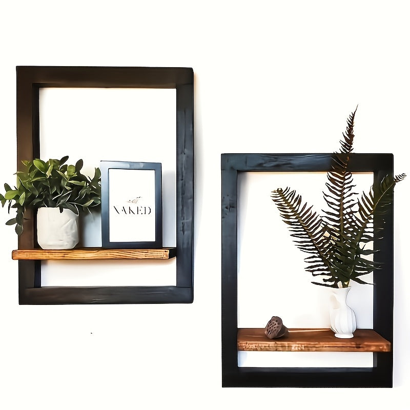 2pcs Solid Wood Floating Shelves Set | Modern Wall Shelves for Living Room, Bedroom & Office Decor | Easy Installation No Drilling | Display Books, Plants, Photo Frames | Rustic Industrial Wall Storage Solution