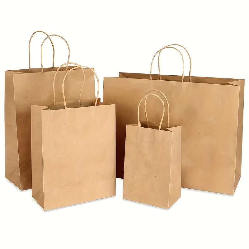 135pcs Bulk Kraft Paper Bags in 3 Sizes - Heavy-Duty Brown Gift Bags with Sturdy Twine-Like Rope Handles, Natural Beige Kraft Paper for Christmas, Business, Retail & Everyday Packaging - Versatile Multipurpose Merchandise Bags