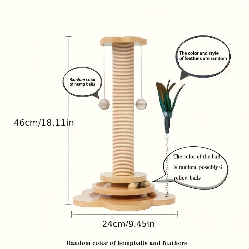 1pc Whisker Wonders Solid Hardwood Cat Scratching Post with Turntable - Interactive Teaser Stick, Scratch-Resistant Board & Sisal Climbing Stand for Active Cats