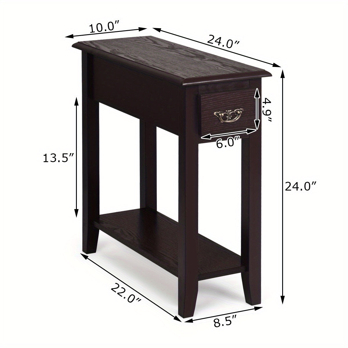 2-Tier COSTWAY Side Table - Storage Drawer, Lower Shelf, Easy Assembly, Sturdy Rubber Wood Legs for Small Spaces (Bedroom, Living Room, Entryway)