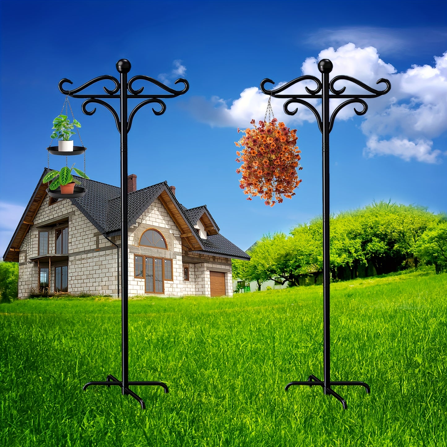 1/2pcs Heavy Duty Double-Sided Garden Hooks - Sturdy 5-Prong Metal Poles for Bird Feeders, Planters & Lanterns | Weather-Resistant Outdoor Decor, Effortless Setup