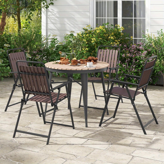 4pcs Patio Folding Chairs, Portable Outdoor Dining Chairs w/ PP Seat & Back, 400 LBS Heavy-Duty Metal Frame, Space-Saving Outdoor Slatted Chairs for Yard, Balcony, Porch.