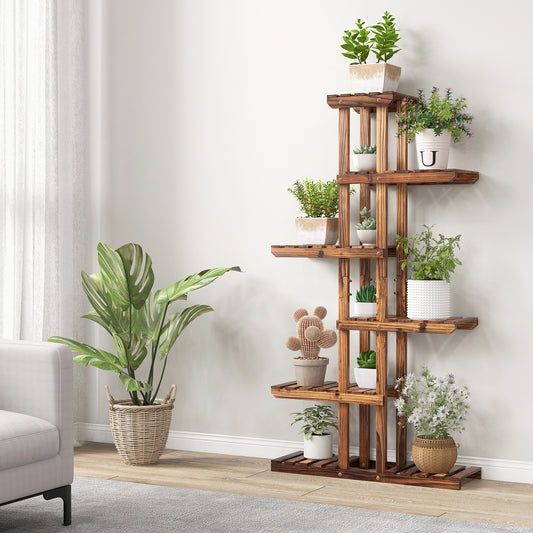 6-Tier Wooden Plant Stand - Sturdy Fir Wood Indoor/Outdoor Flower Rack with 6 Shelves, Easy Assembly for Balcony, Garden, Living Room - Space-Saving Vertical Design for Multiple Pots, Indoor Plant Display, Natural Wood Finish, Durable Construction