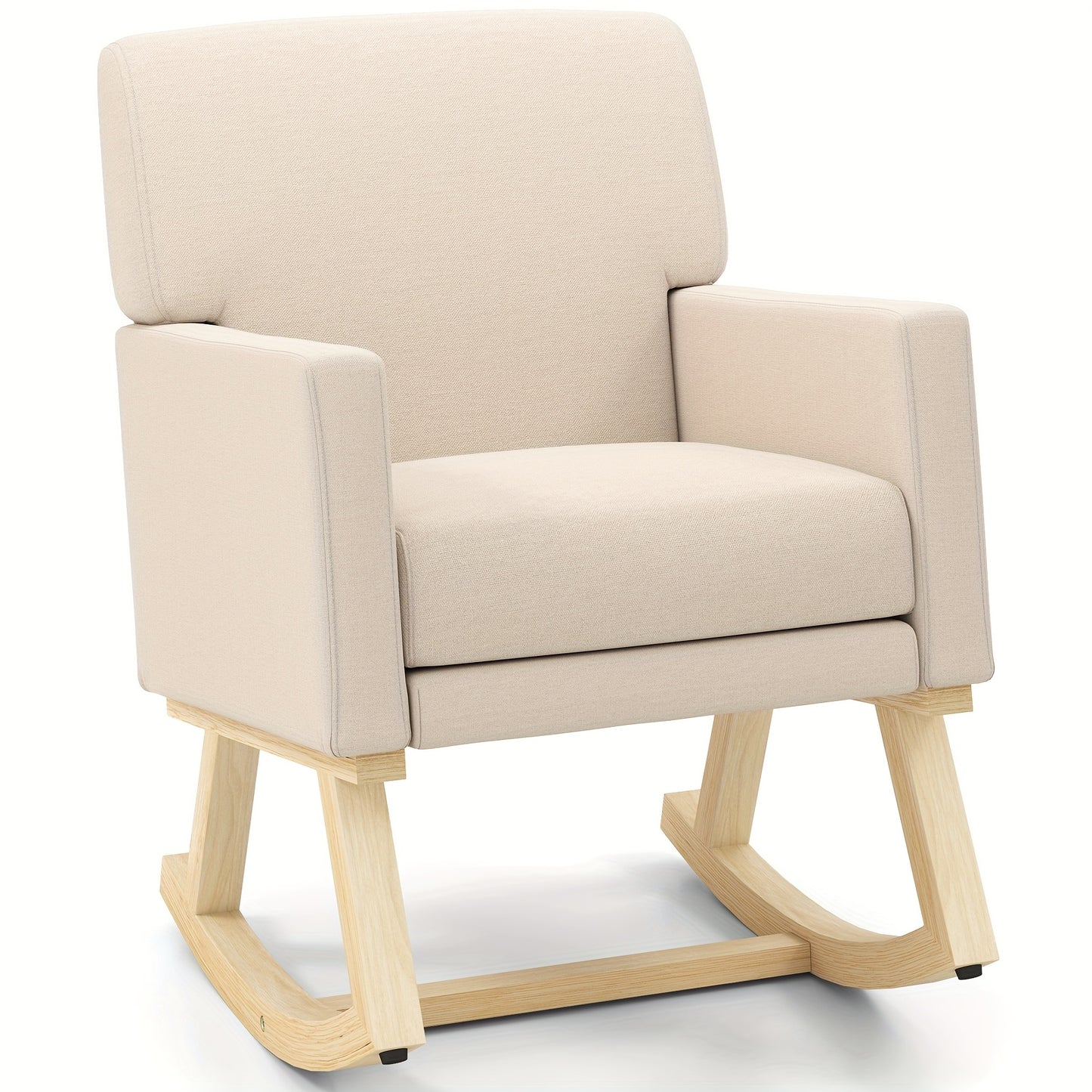 Mid Century Fabric Rocking Chair Upholstered Accent Armchair Lounge Chair Beige
