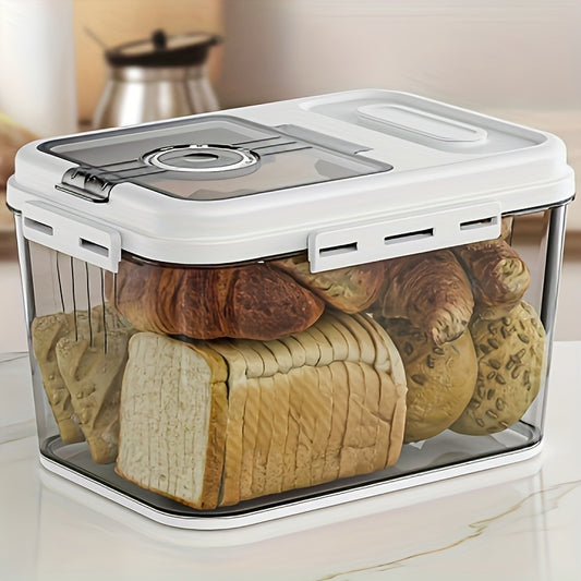 1.32 Gallon (5L) Airtight Bread Box with Flip-Top Lid - Transparent Window, Includes Measuring Cups