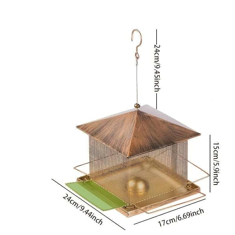 1pc Rustic Metal Bird Feeder with Squirrel Guard - Heavy-Duty Hanging Wild Bird Feeder for Garden, Patio, Backyard - No Electricity or Batteries Required, Outdoor Decorative Wildlife Feeding Station, Bird Feeders for Outside